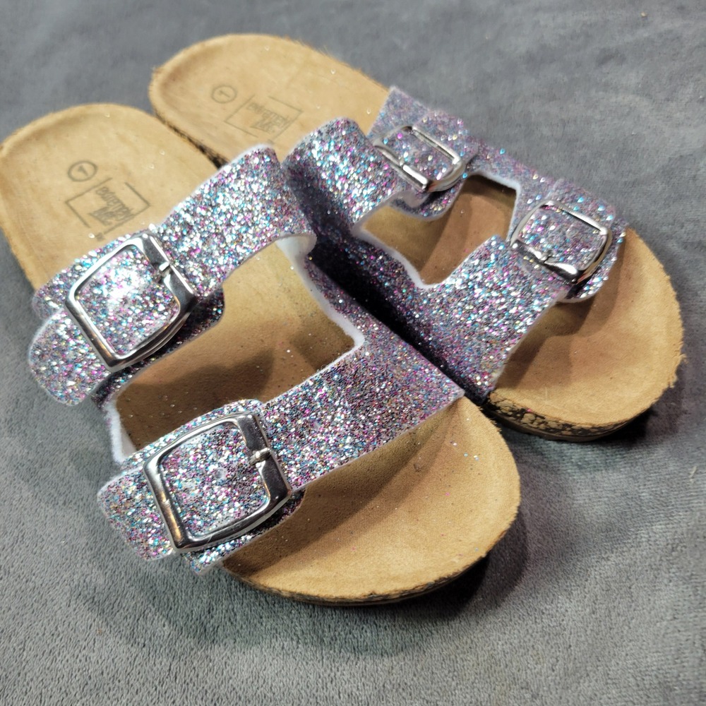 Extremely Me‎ Girls Multi Color Glitter Double Strap Buckle Slide Sandals Size 1